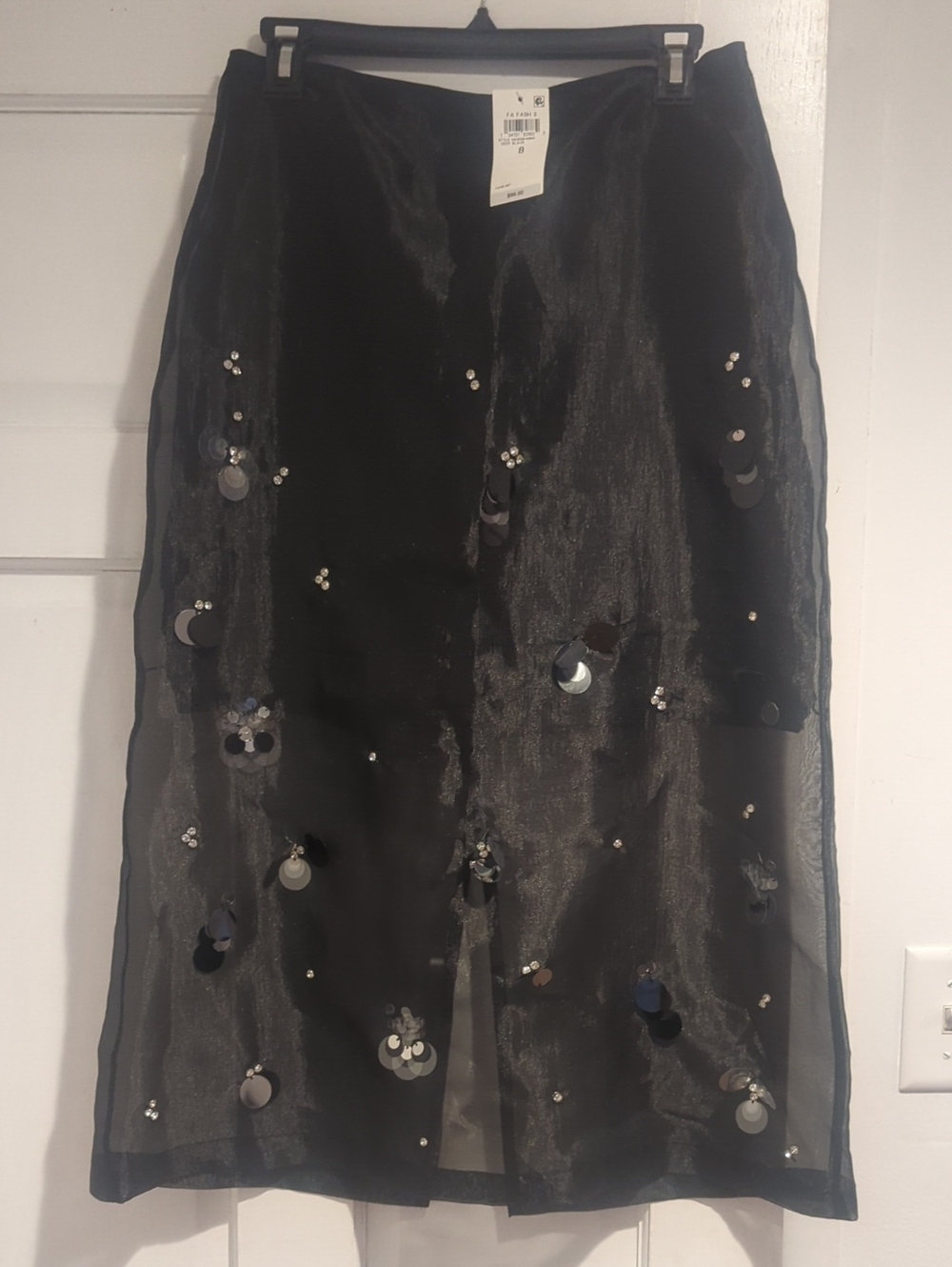 Black Sequin-Embellished Pencil Skirt
